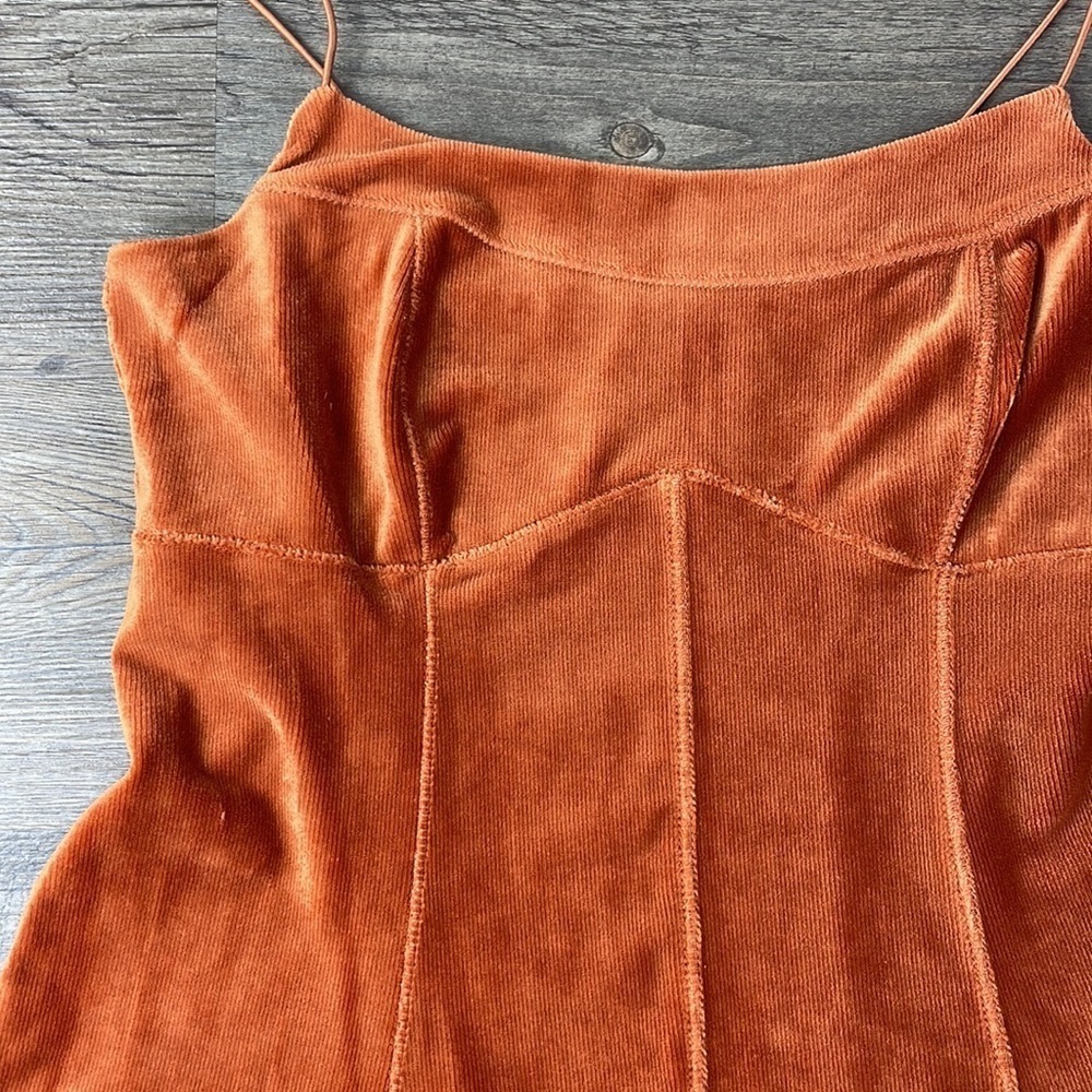 Wild Fable Women’s Orange Rust Ribbed Velvet Spaghetti Strap Mini Dress, size XS - Picture 4 of 12